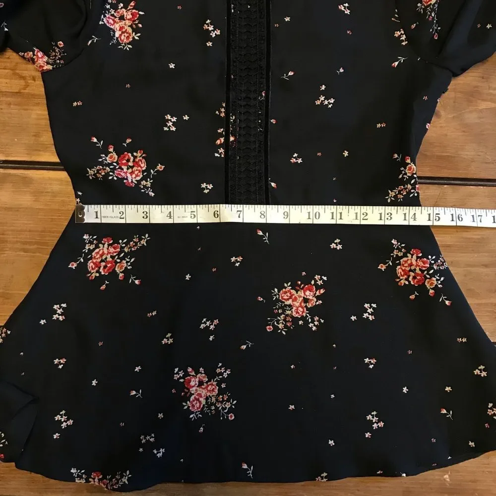 Show Me Your MuMu Lafayette Blouse XS NWT Black Red Cherry Blossom Bell Sleeve